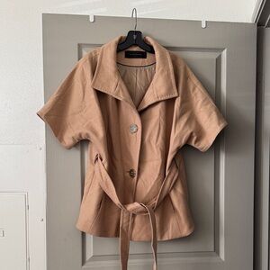 Elie Tahari Camel Short Sleeve Cape Jacket